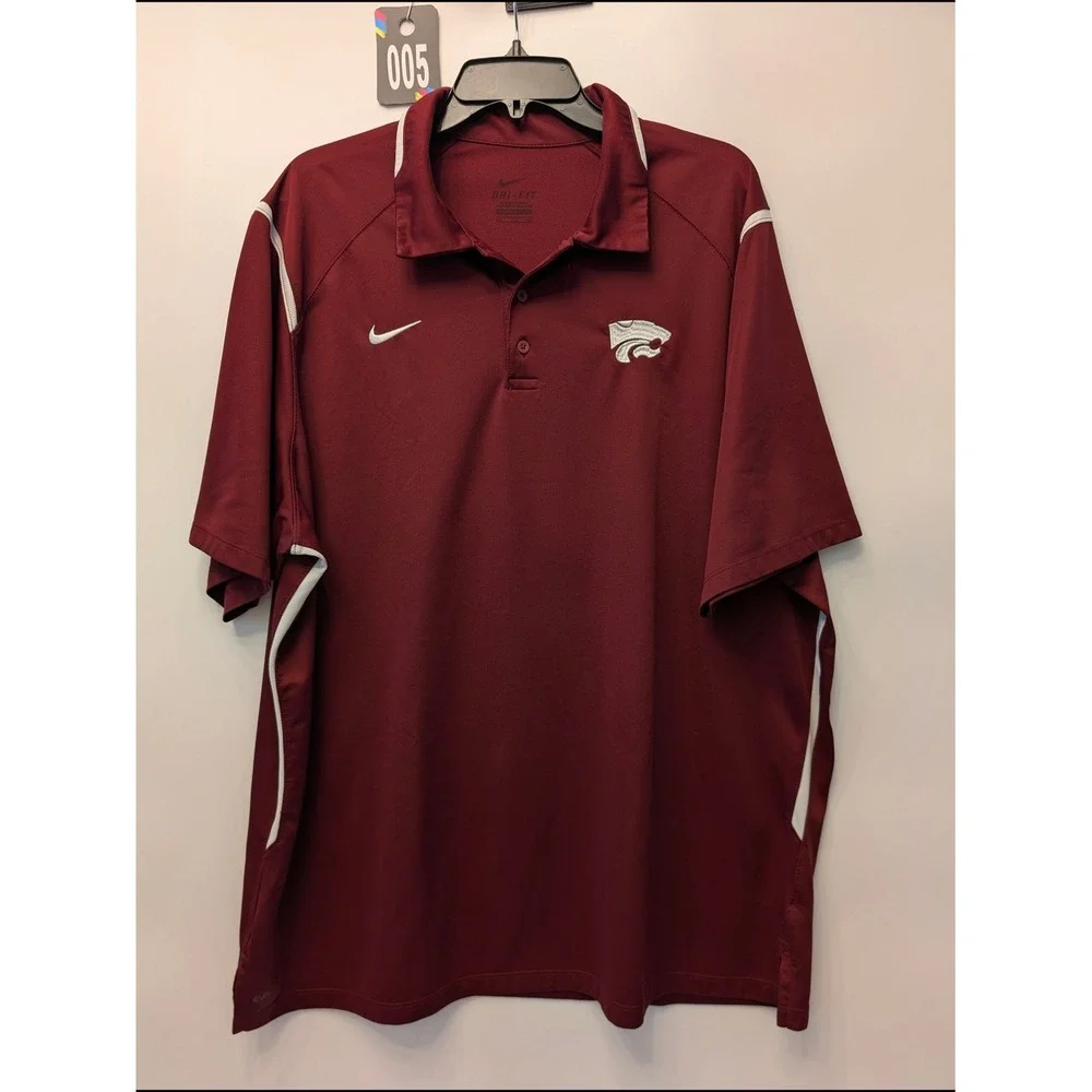 Nike Mens Kansas State Wildcats Dri-FIT Polo Shirt Maroon XXL NCAA Powercat Logo